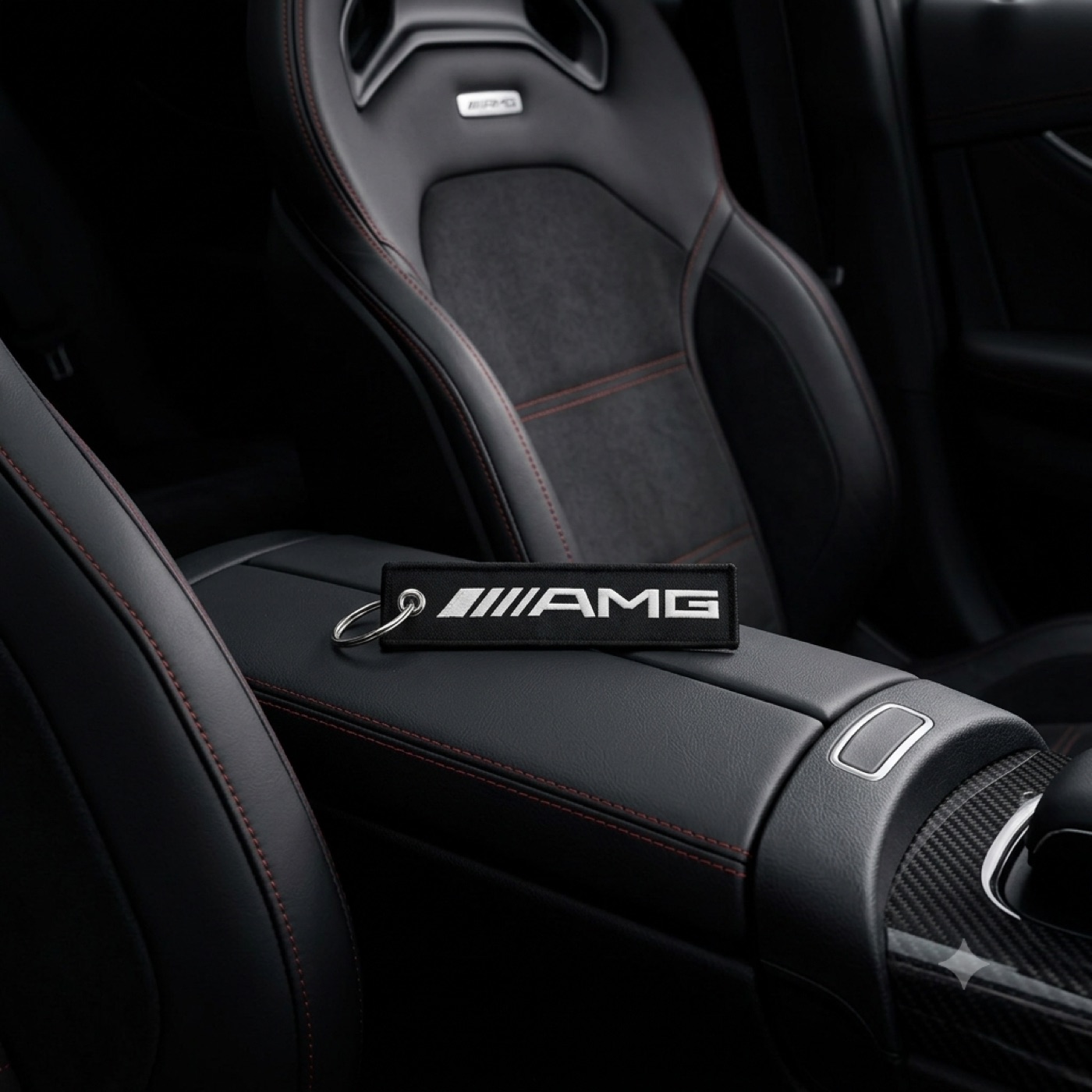 Llavero AMG sobre asiento deportivo